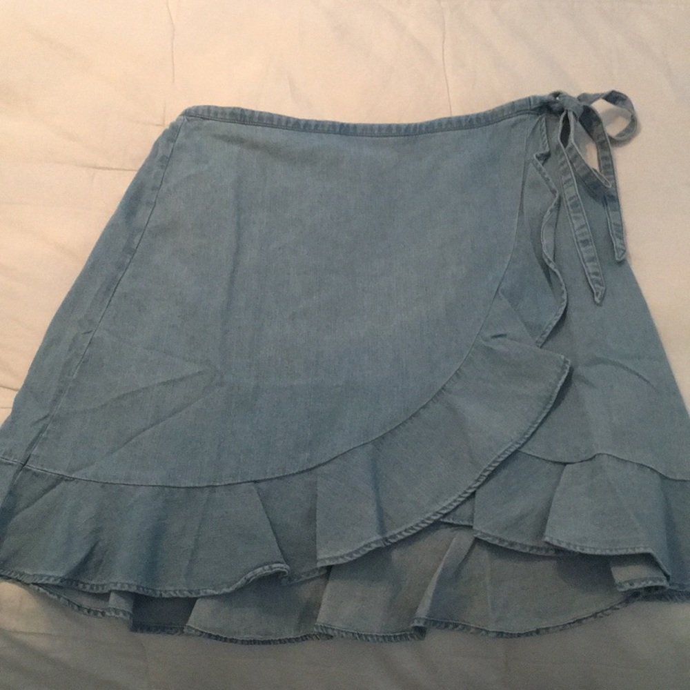 JCrew Mercantile chambray faux wrap skirt